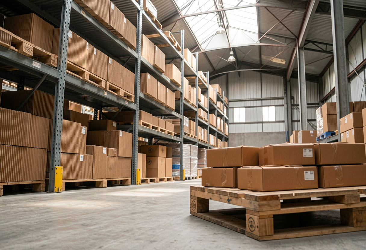 almacén con cajas de cartón